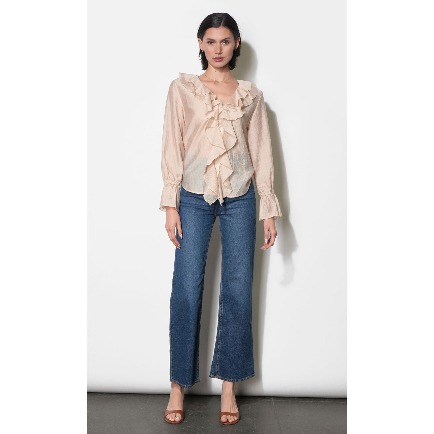 Gemma Cascading Ruffle Button Front Long Sleeve Top