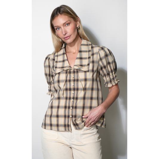 Betty Sailor Collar Plaid  Top