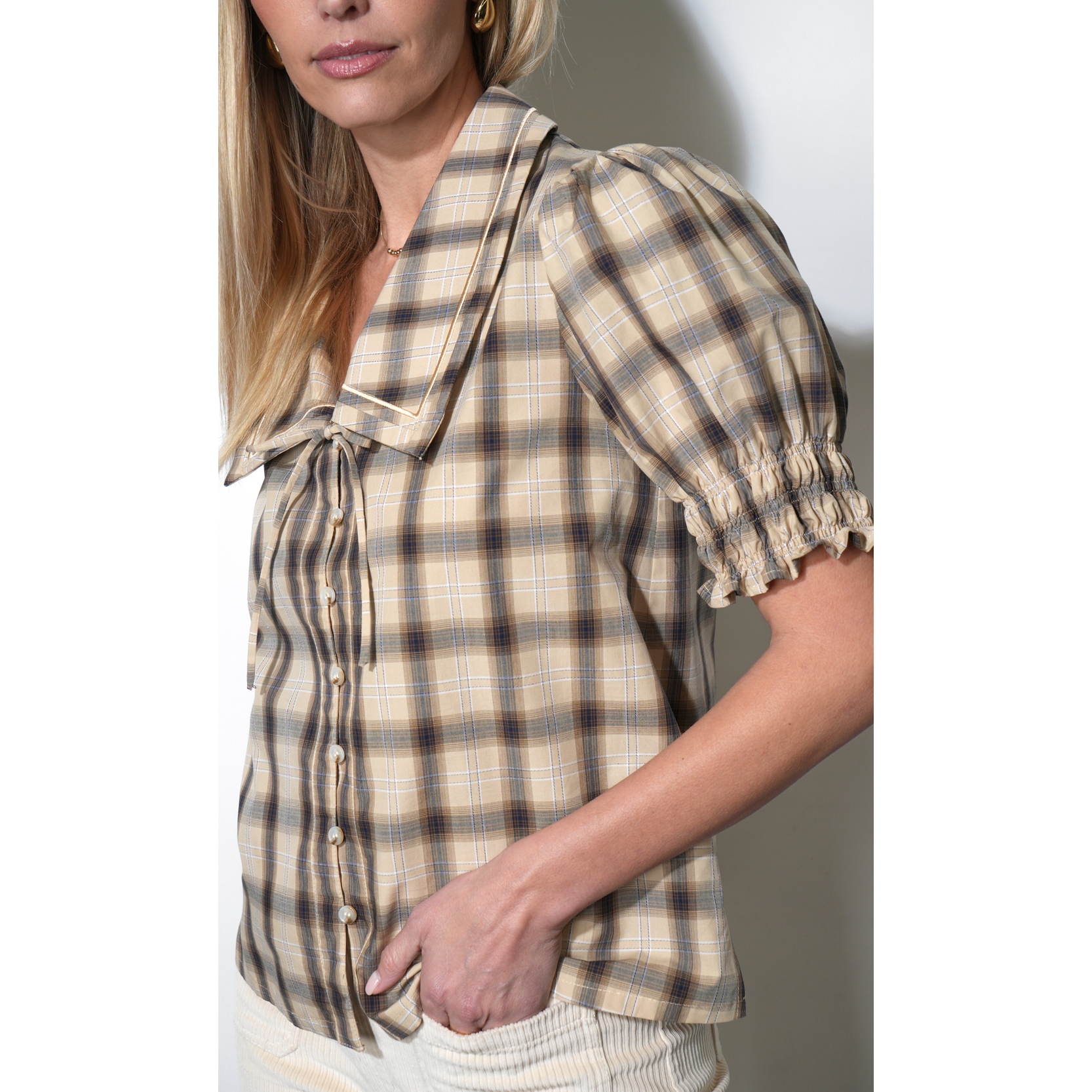 Betty Sailor Collar Plaid  Top
