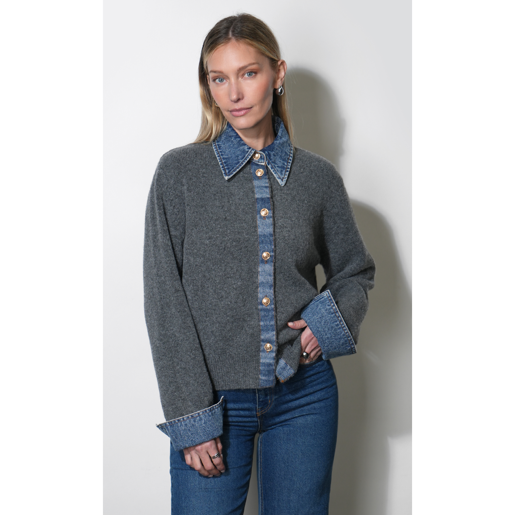 Romi Mixed Media Button Down Sweater