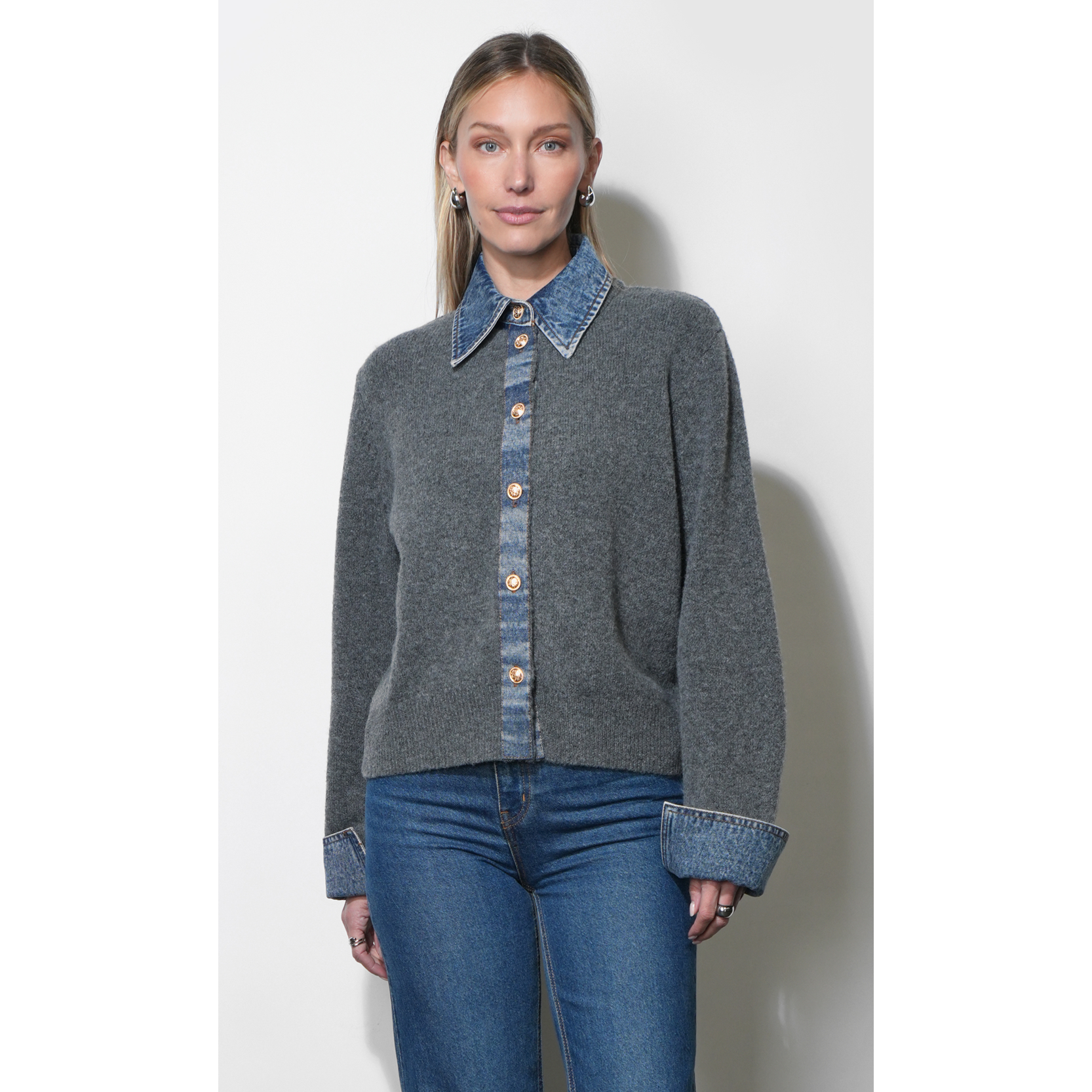 Romi Mixed Media Button Down Sweater
