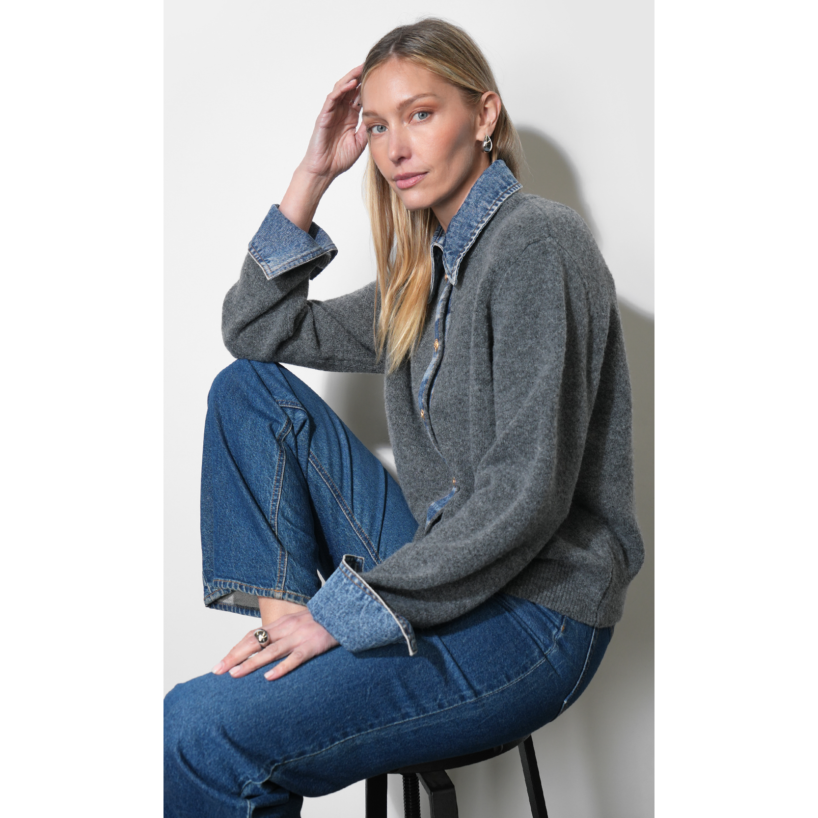 Romi Mixed Media Button Down Sweater