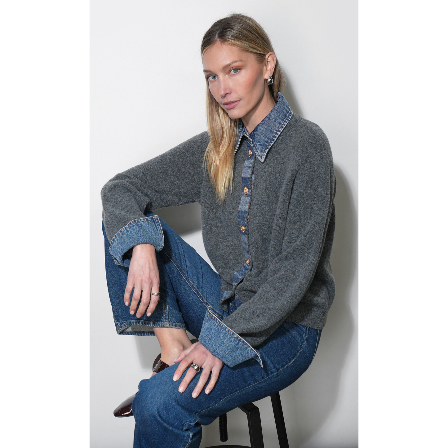 Romi Mixed Media Button Down Sweater