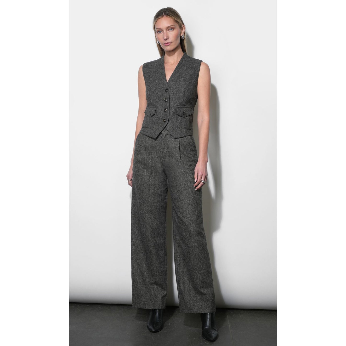 Liv Herringbone Wide Leg Trousers