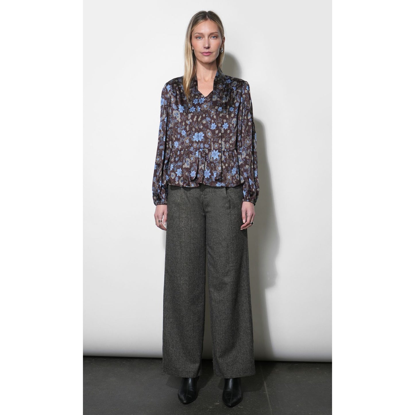 Liv Herringbone Wide Leg Trousers