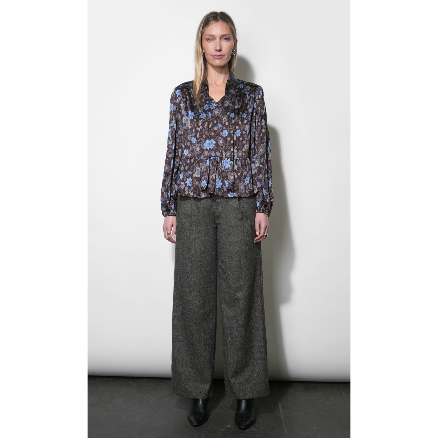 Liv Herringbone Wide Leg Trousers