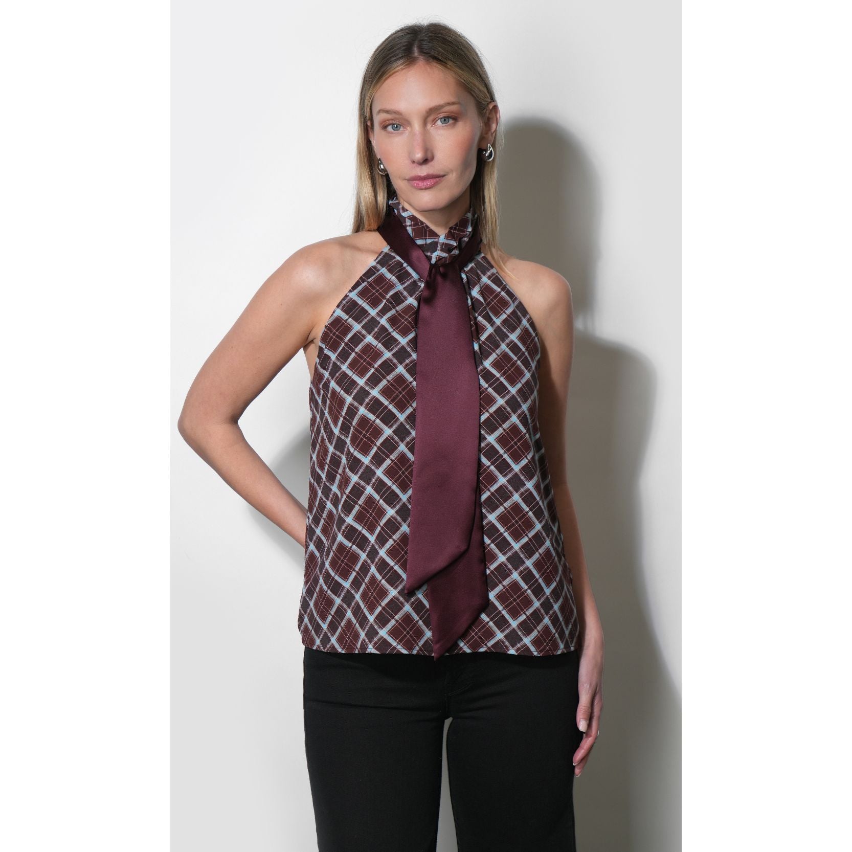 Sasha Halter Neck Plaid Top