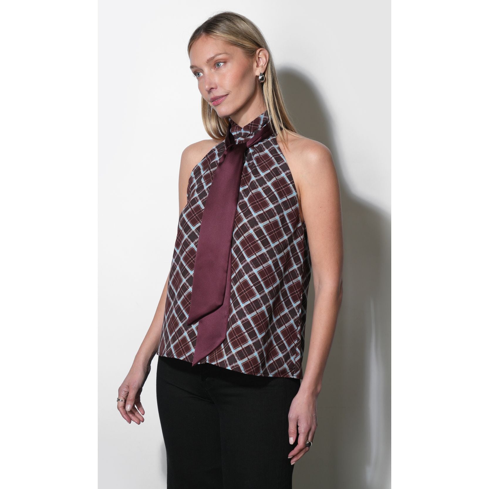 Sasha Halter Neck Plaid Top