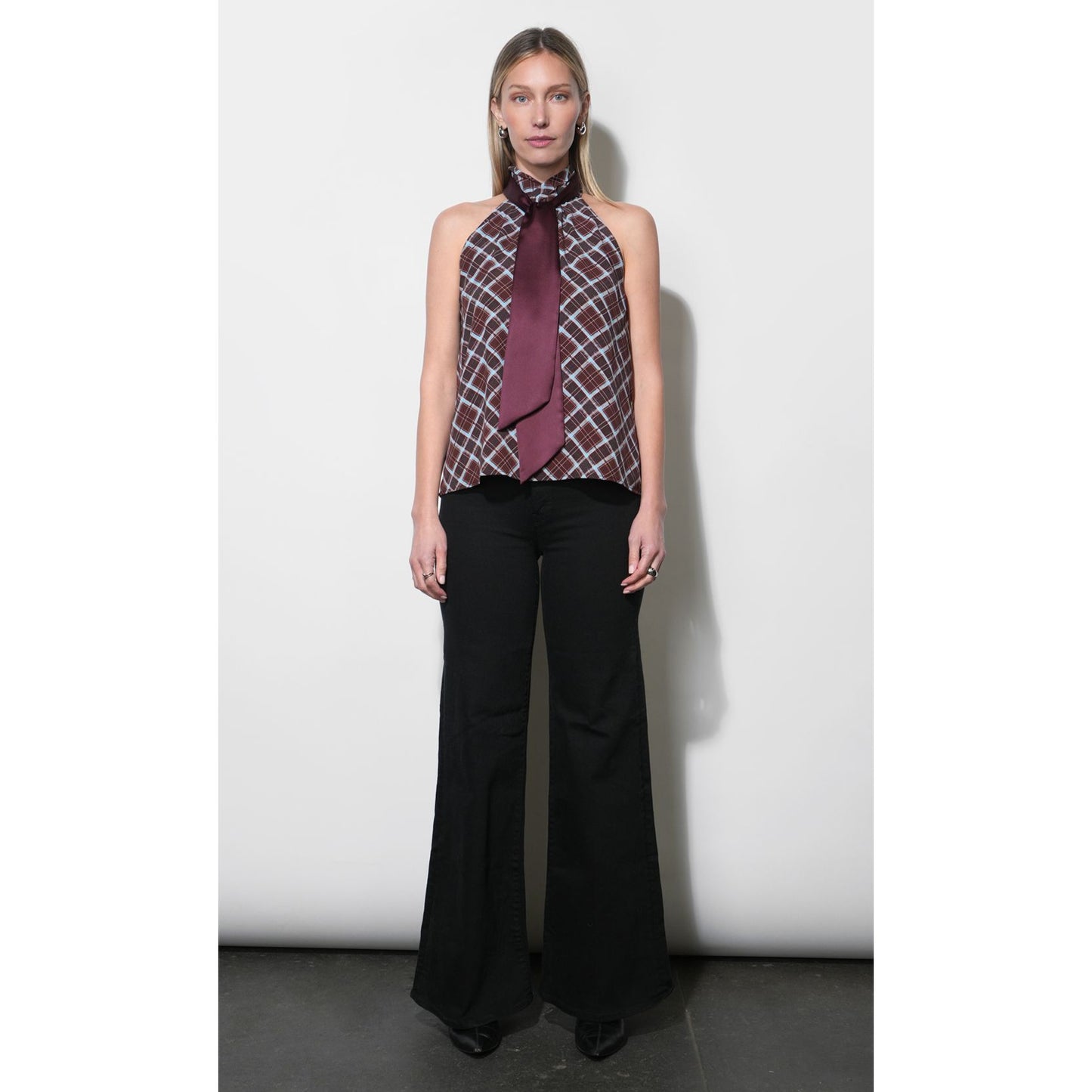 Sasha Halter Neck Plaid Top
