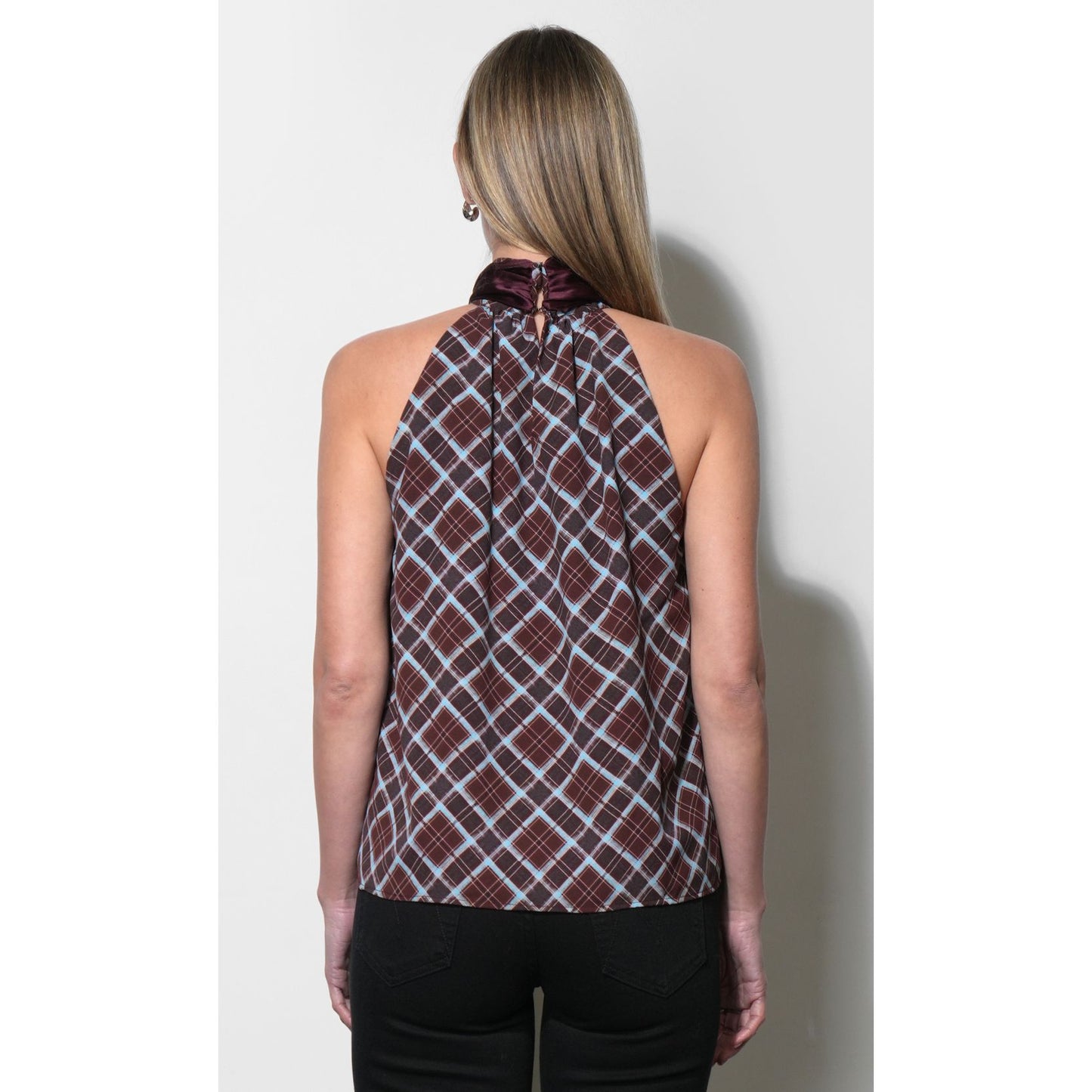 Sasha Halter Neck Plaid Top
