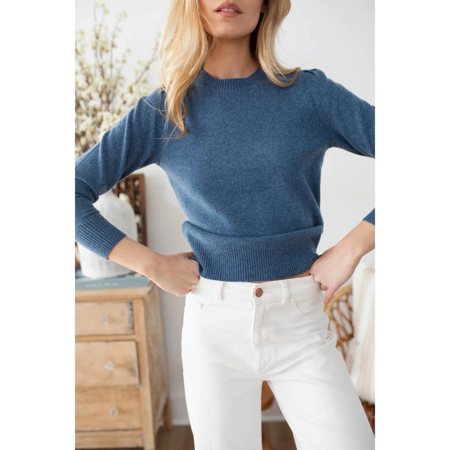 Puff Sleeve Cashmere Crewneck Sweater