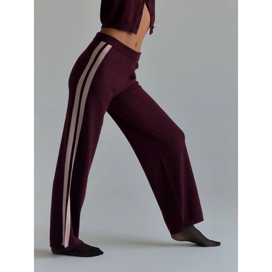 Cashmere Wool Stripe Wide-Leg Pant