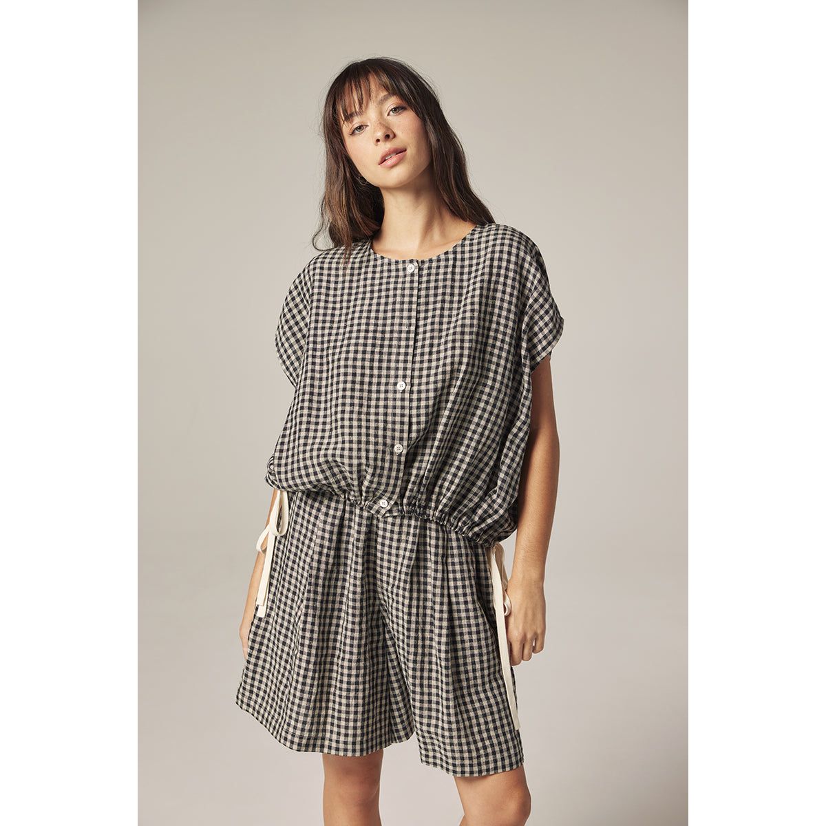 Gingham Drop Sleeve Top
