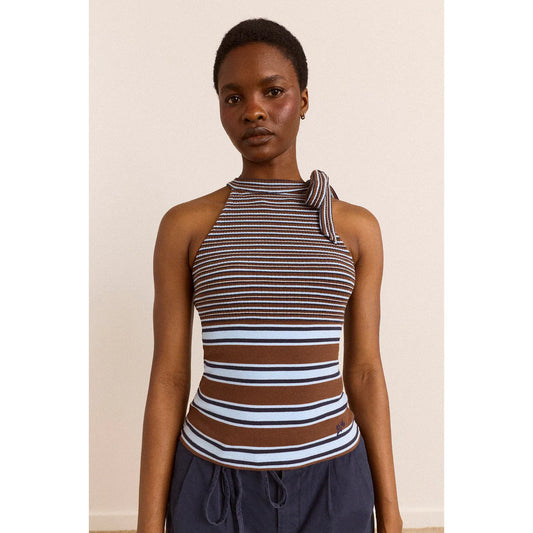 Oriana High Neck Tank - Blue Stripe