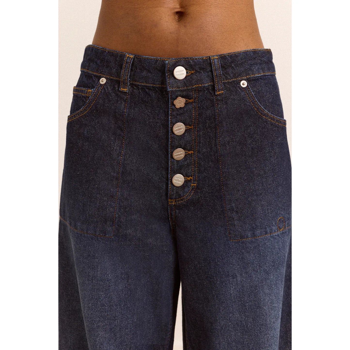 GIGI BAGGY WIDE TURN-UP JEANS - RINSE SLATE WASH