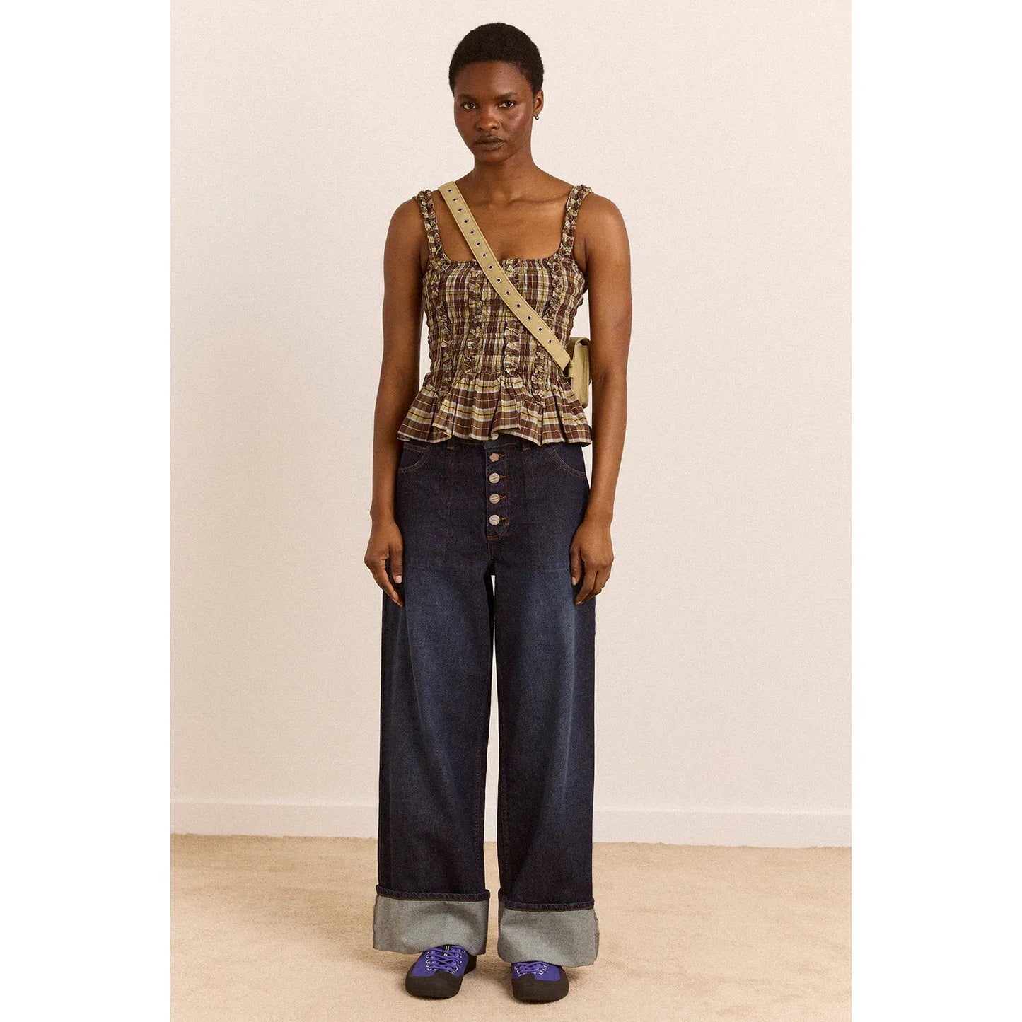 GIGI BAGGY WIDE TURN-UP JEANS - RINSE SLATE WASH