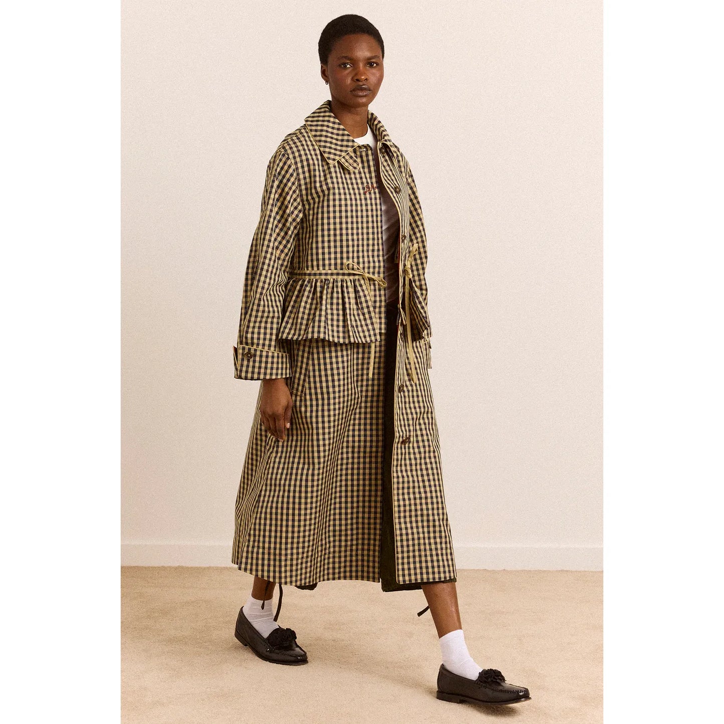 Myrtle Trench Coat - Navy Gingham