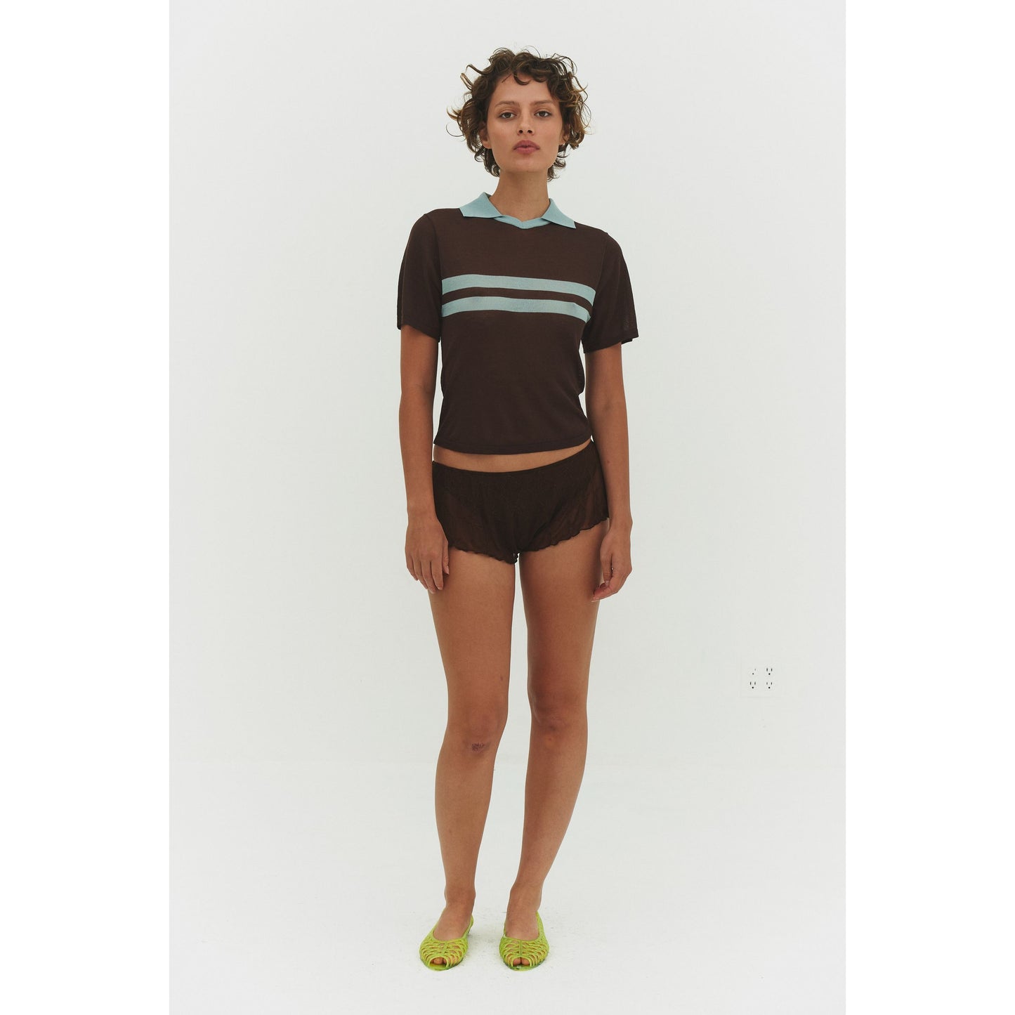 Short Slv Stripe Polo Top