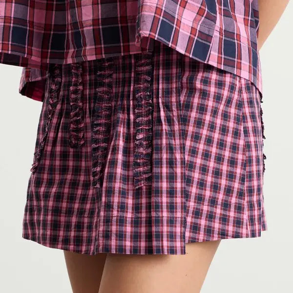 Glinda Mini Skirt - Magenta Check