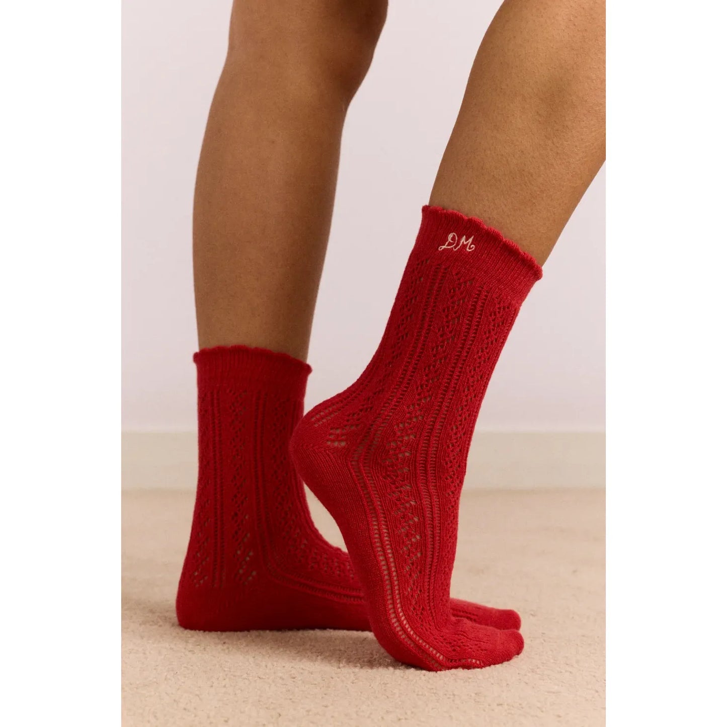 2 Pack Socks - Red & Cream Pointelle