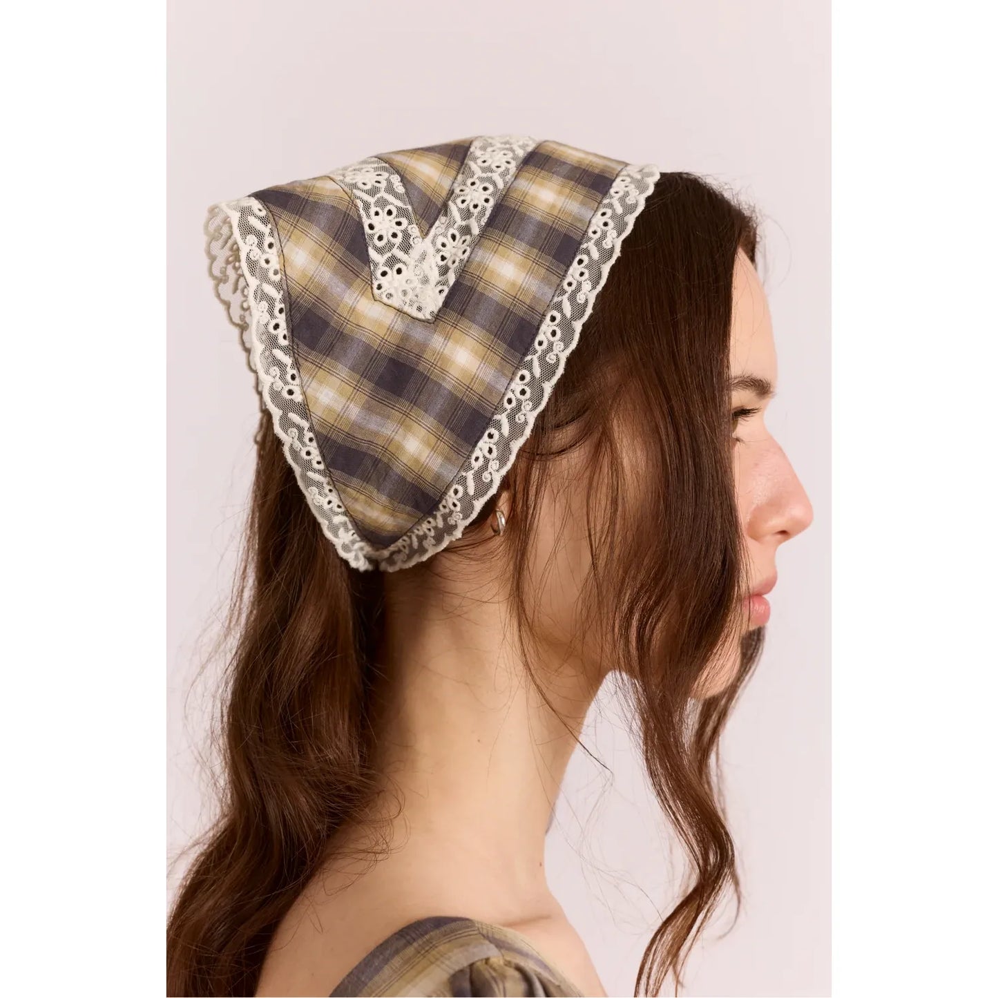 Headscarf With Lace Detail In Cardamon Check