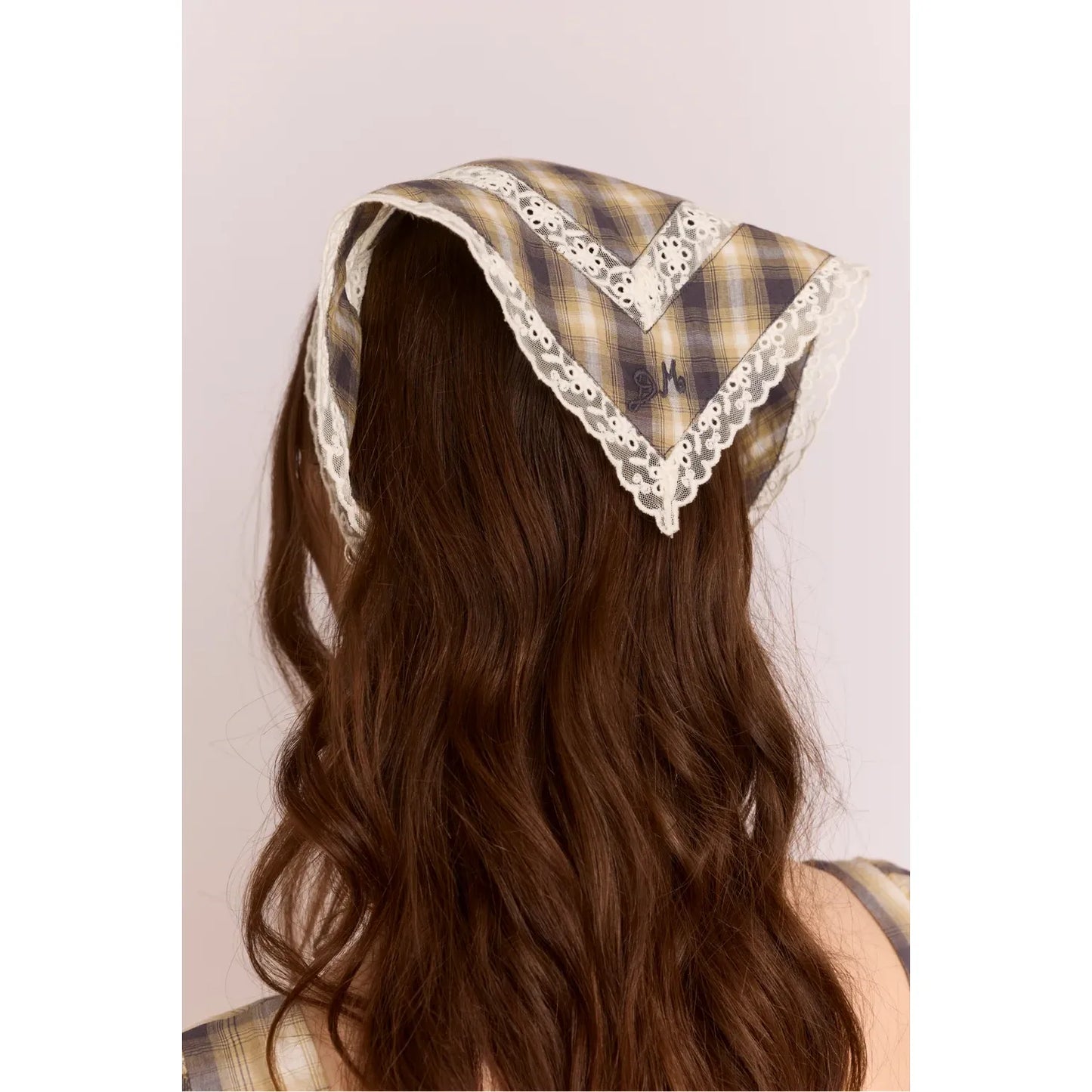 Headscarf With Lace Detail In Cardamon Check