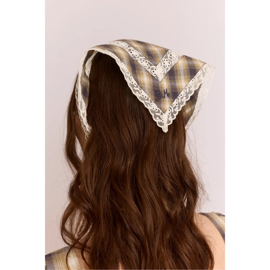 Headscarf With Lace Detail In Cardamon Check