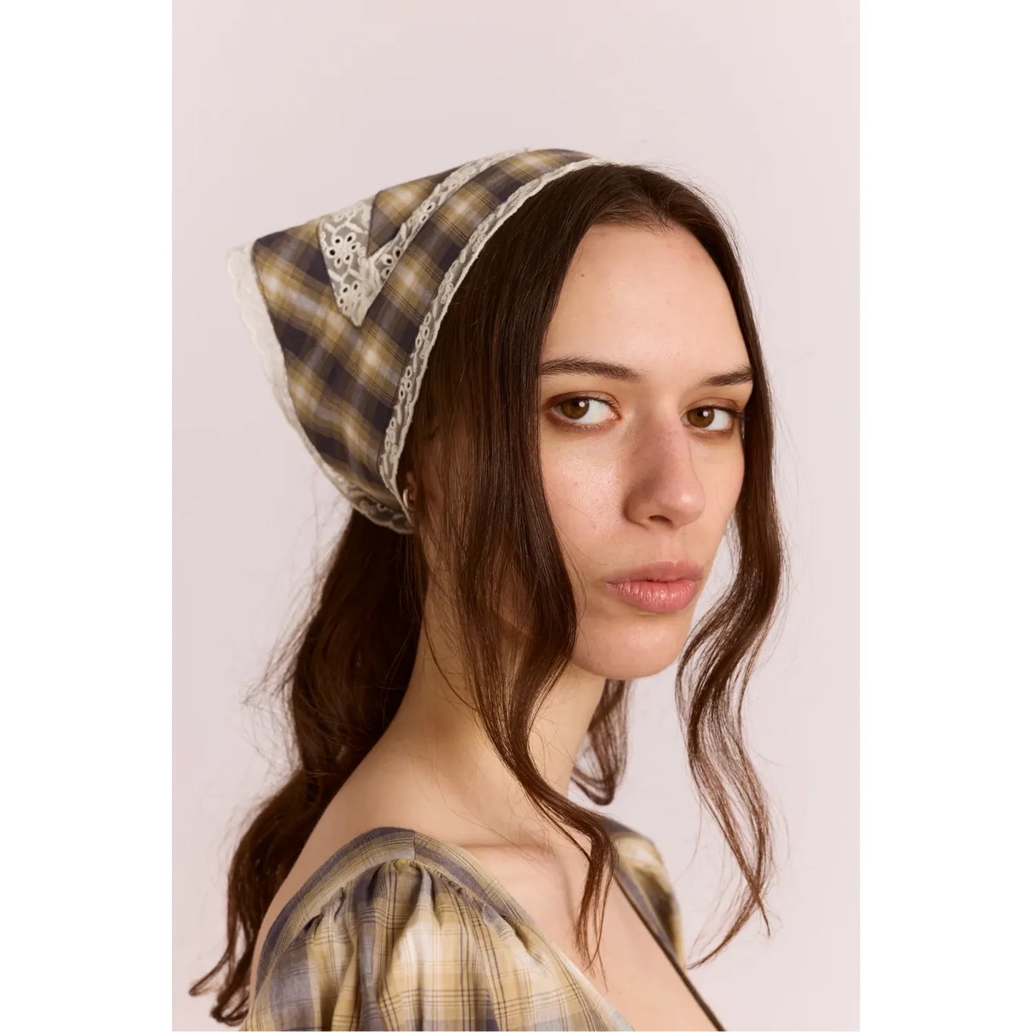 Headscarf With Lace Detail In Cardamon Check