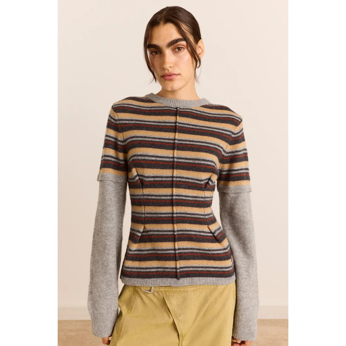 Clara Double Sleeve Merino Wool Jumper - Stripe