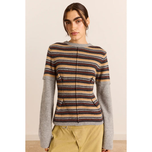 Clara Double Sleeve Merino Wool Jumper - Stripe