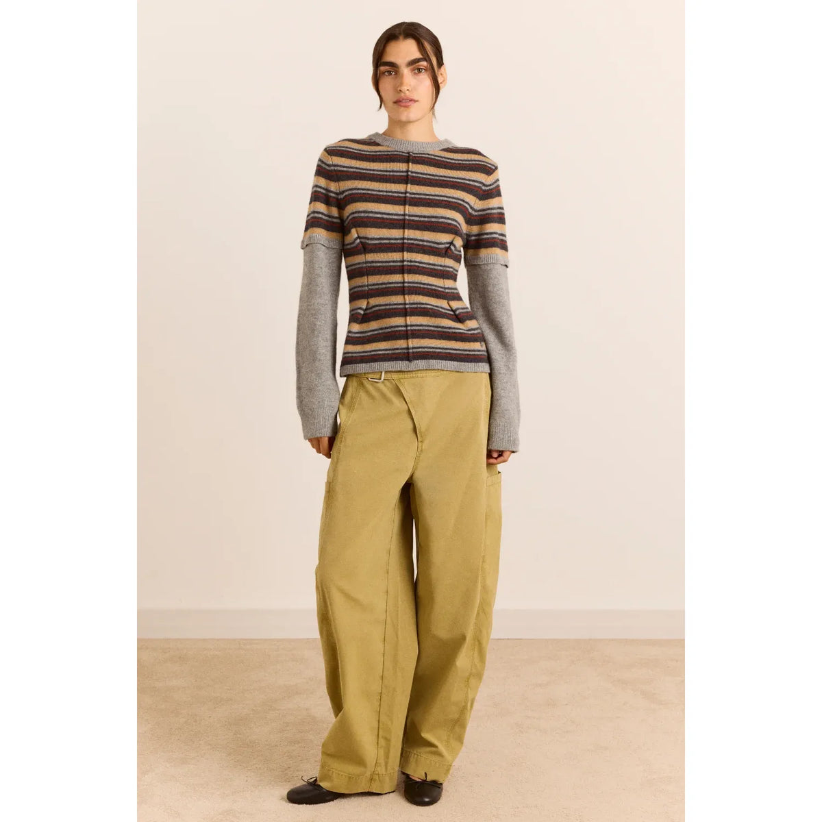 Clara Double Sleeve Merino Wool Jumper - Stripe