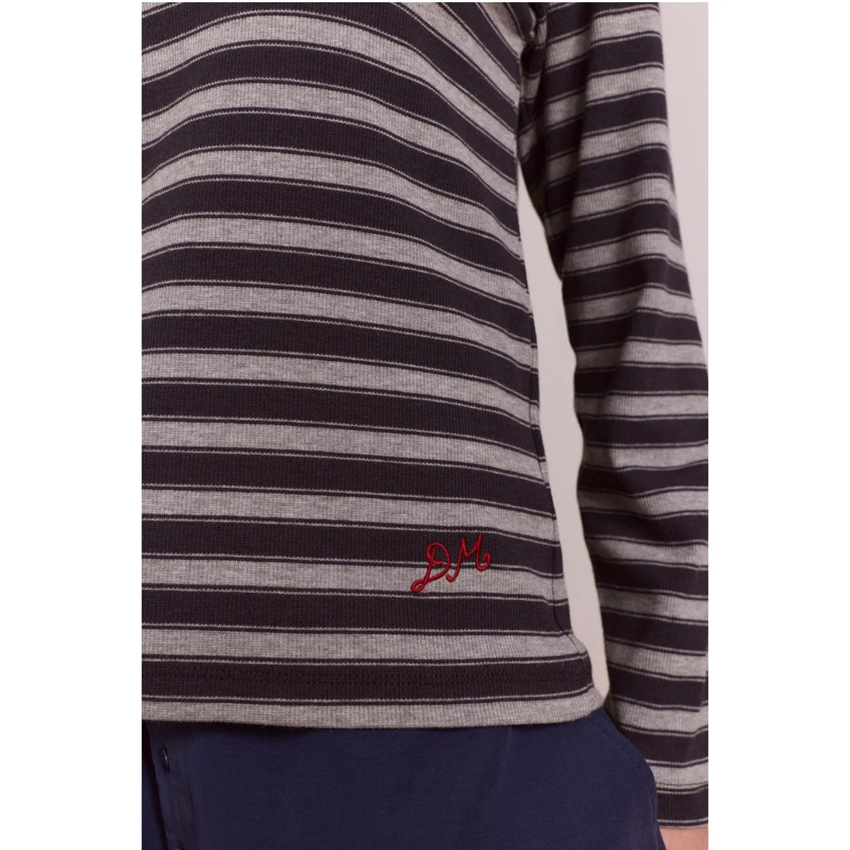 Lilah Fitted Ls Tee - Grey Marl Stripe