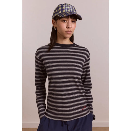 Lilah Fitted Ls Tee - Grey Marl Stripe