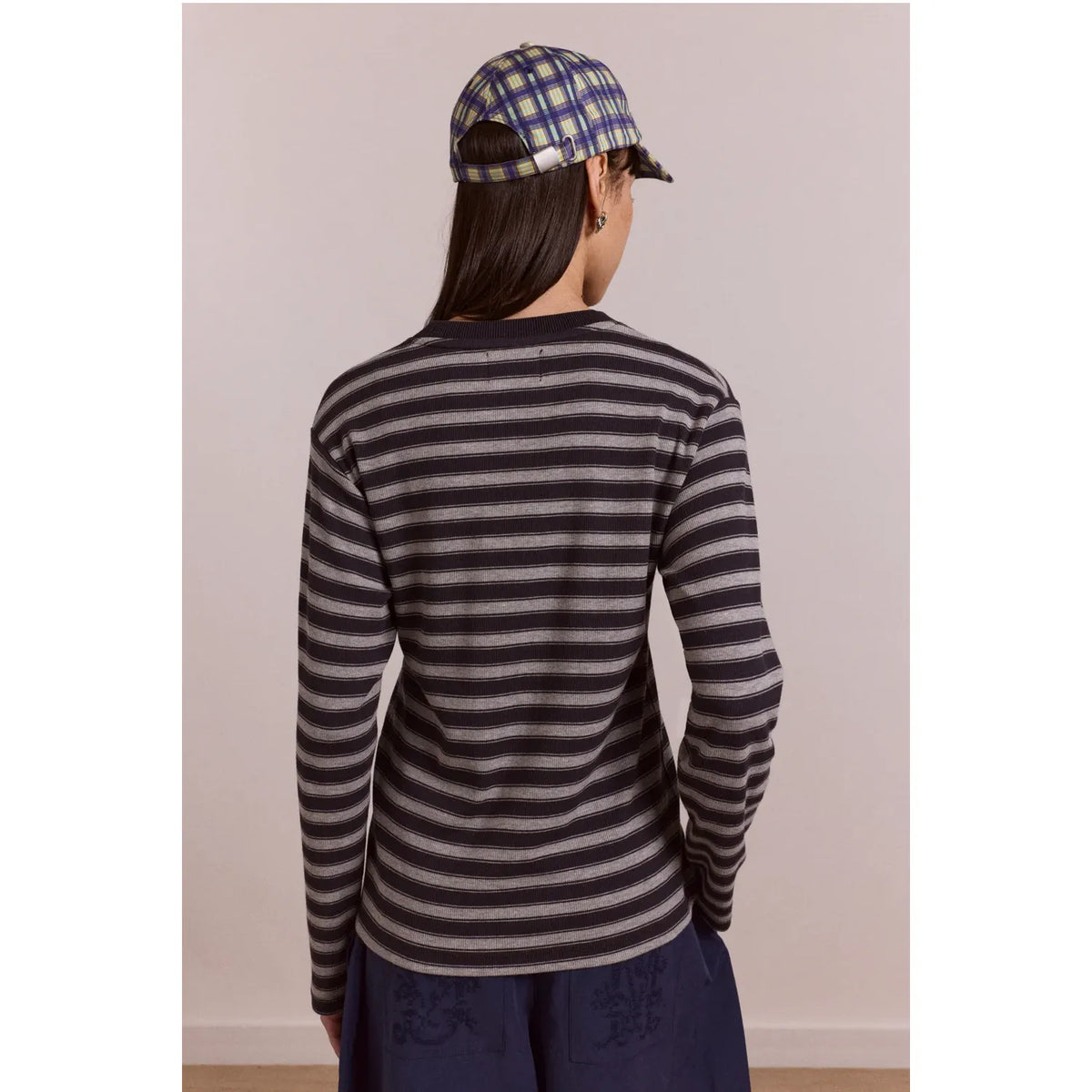 Lilah Fitted Ls Tee - Grey Marl Stripe