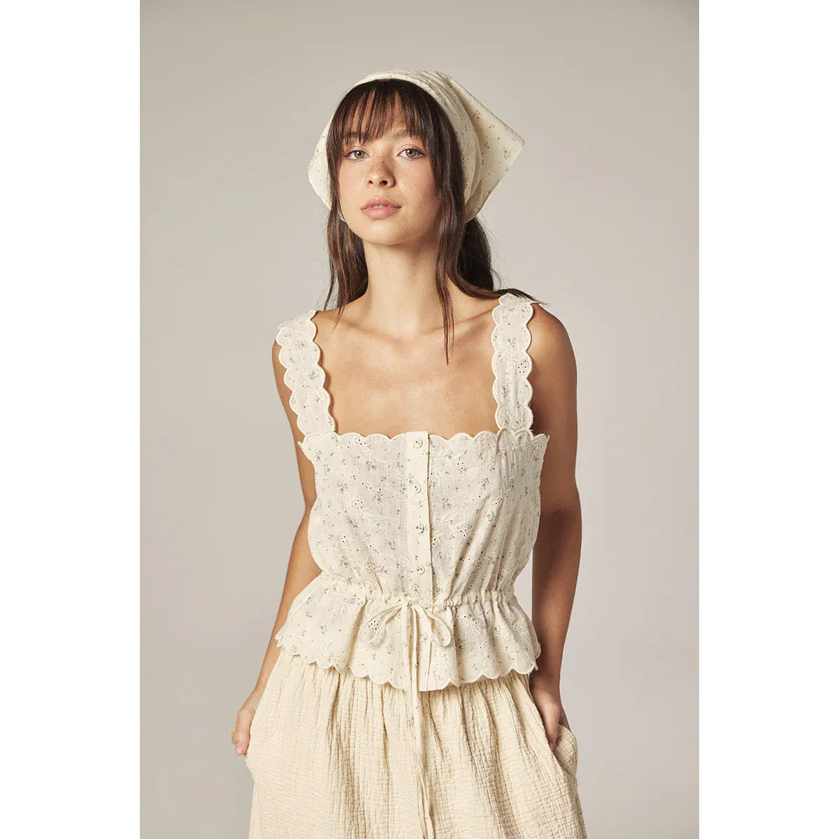 Scallop lace tie Top with Bandana