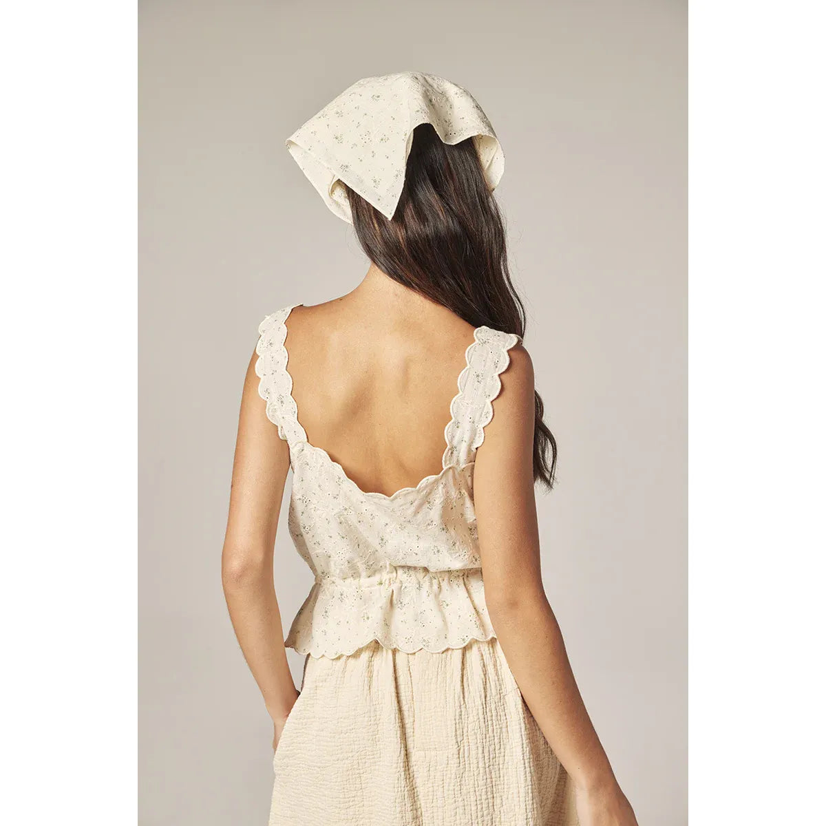 Scallop lace tie Top with Bandana