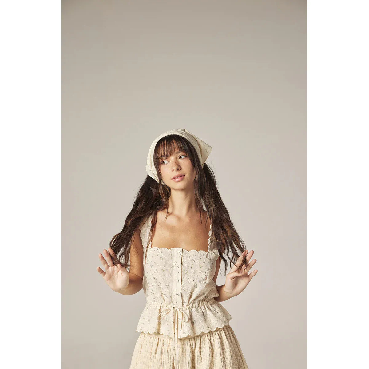 Scallop lace tie Top with Bandana