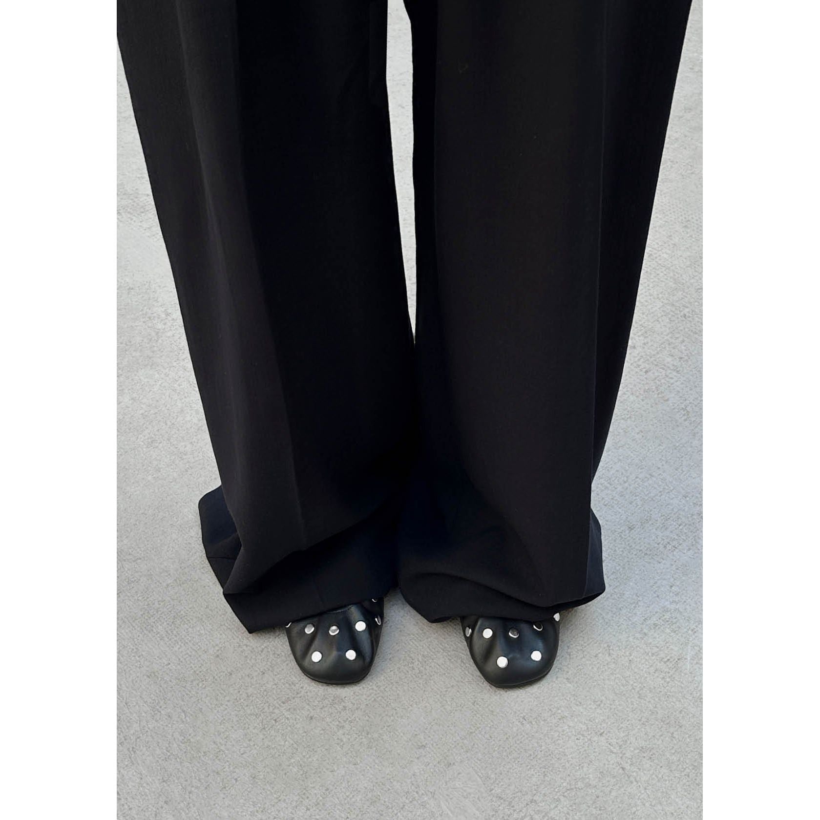 Rosalind All Studs Black Leather Ballet Flats
