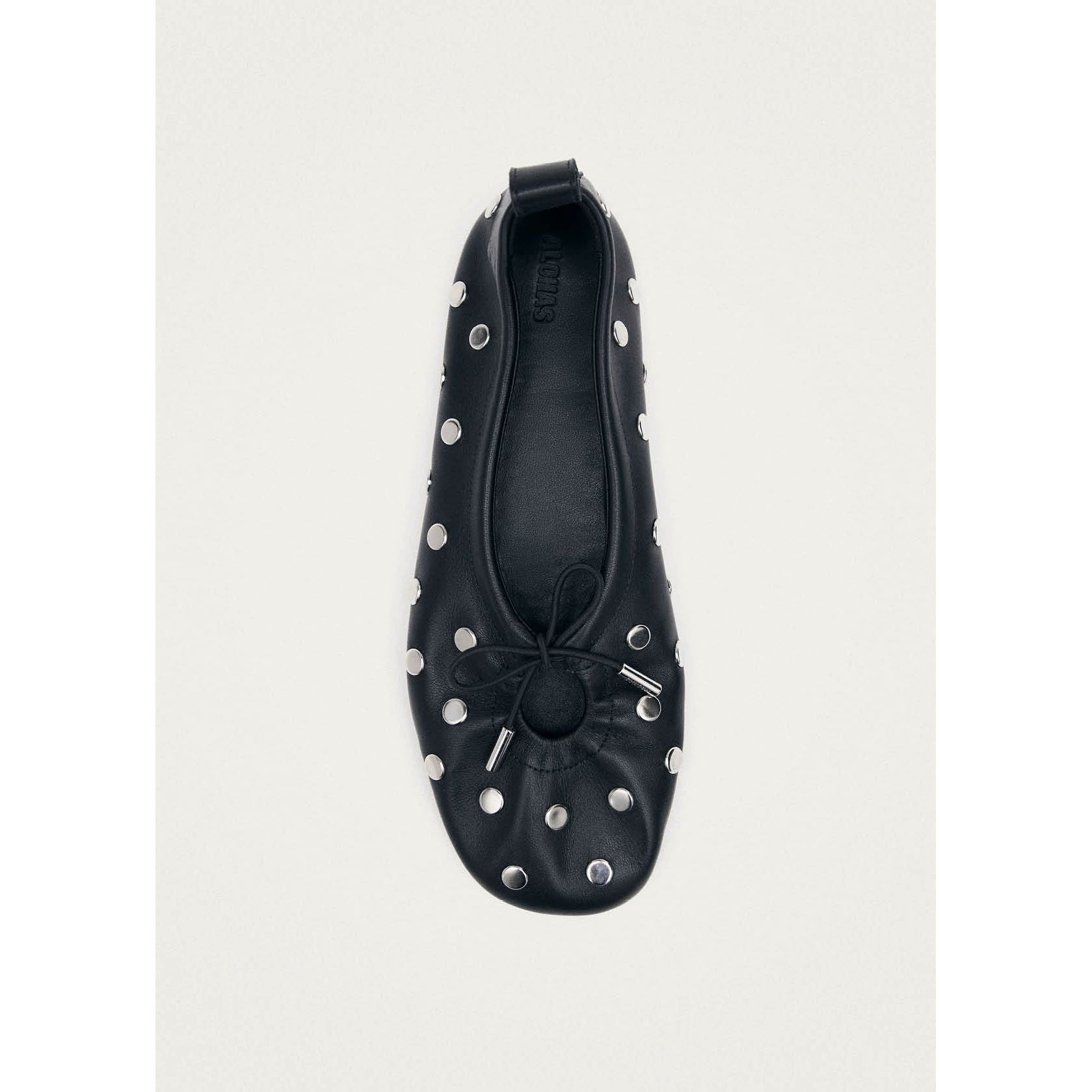 Rosalind All Studs Black Leather Ballet Flats