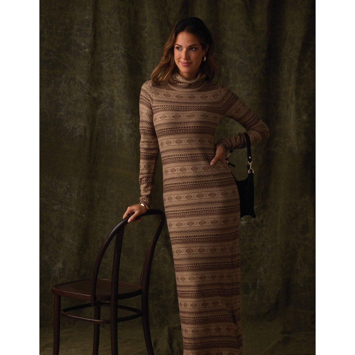 Reverse Fair Isle Maxi Dress in Toasted Chestnut
