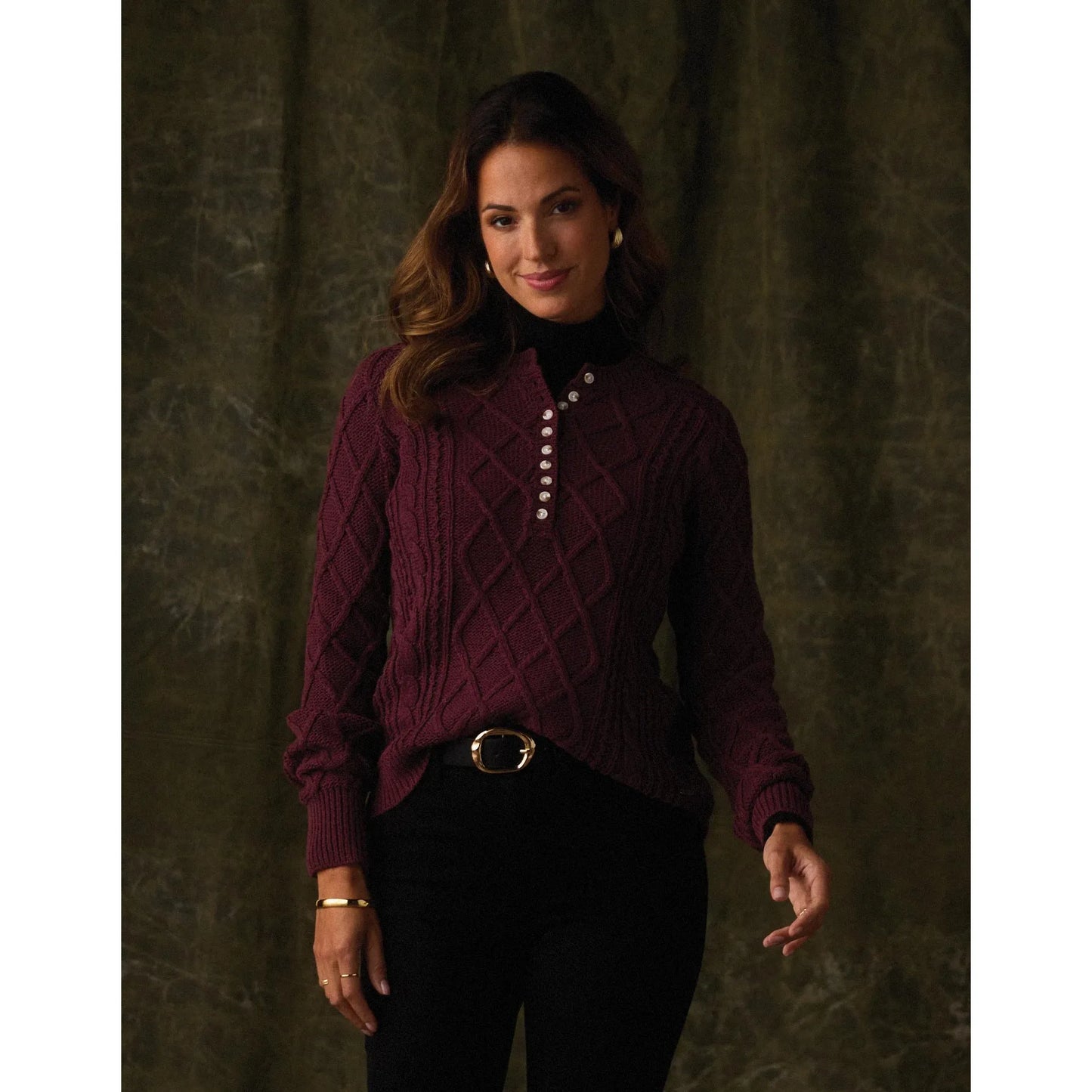Josefine Cableknit Henley in Port Wine
