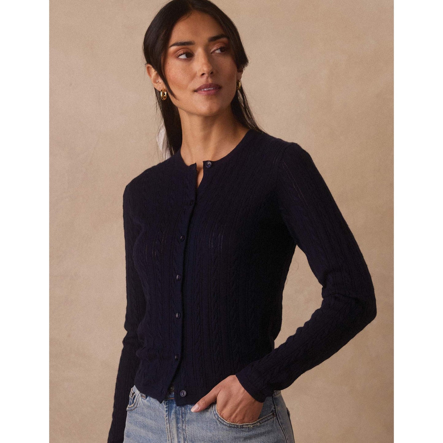Ravello Fine Gauge Cardigan in Navy