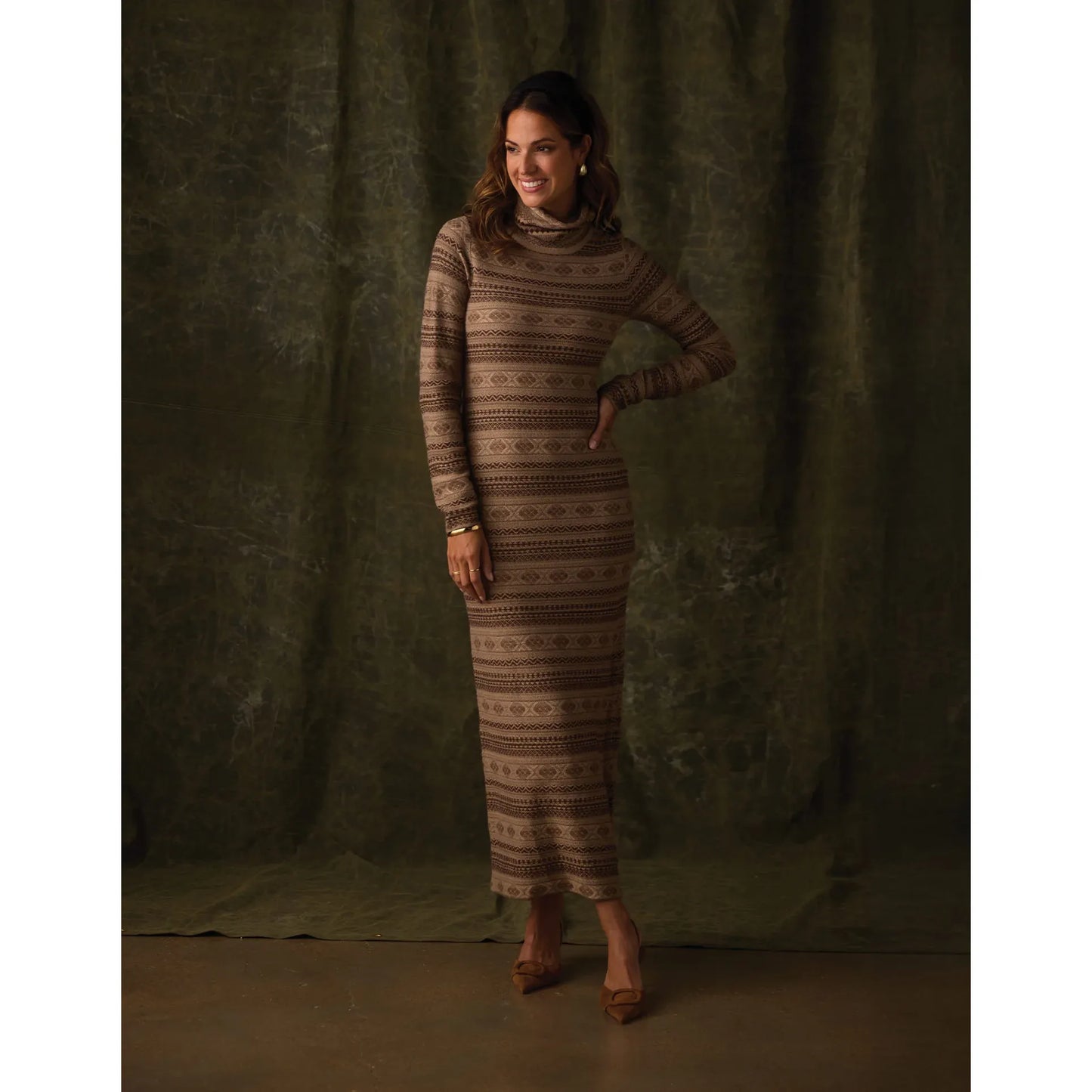 Reverse Fair Isle Maxi Dress in Toasted Chestnut