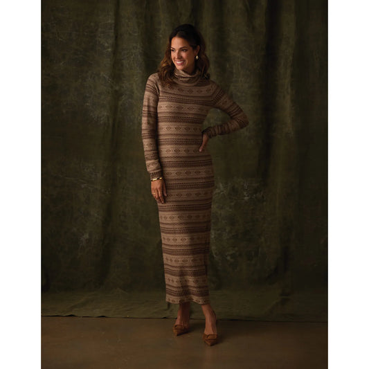 Reverse Fair Isle Maxi Dress in Toasted Chestnut
