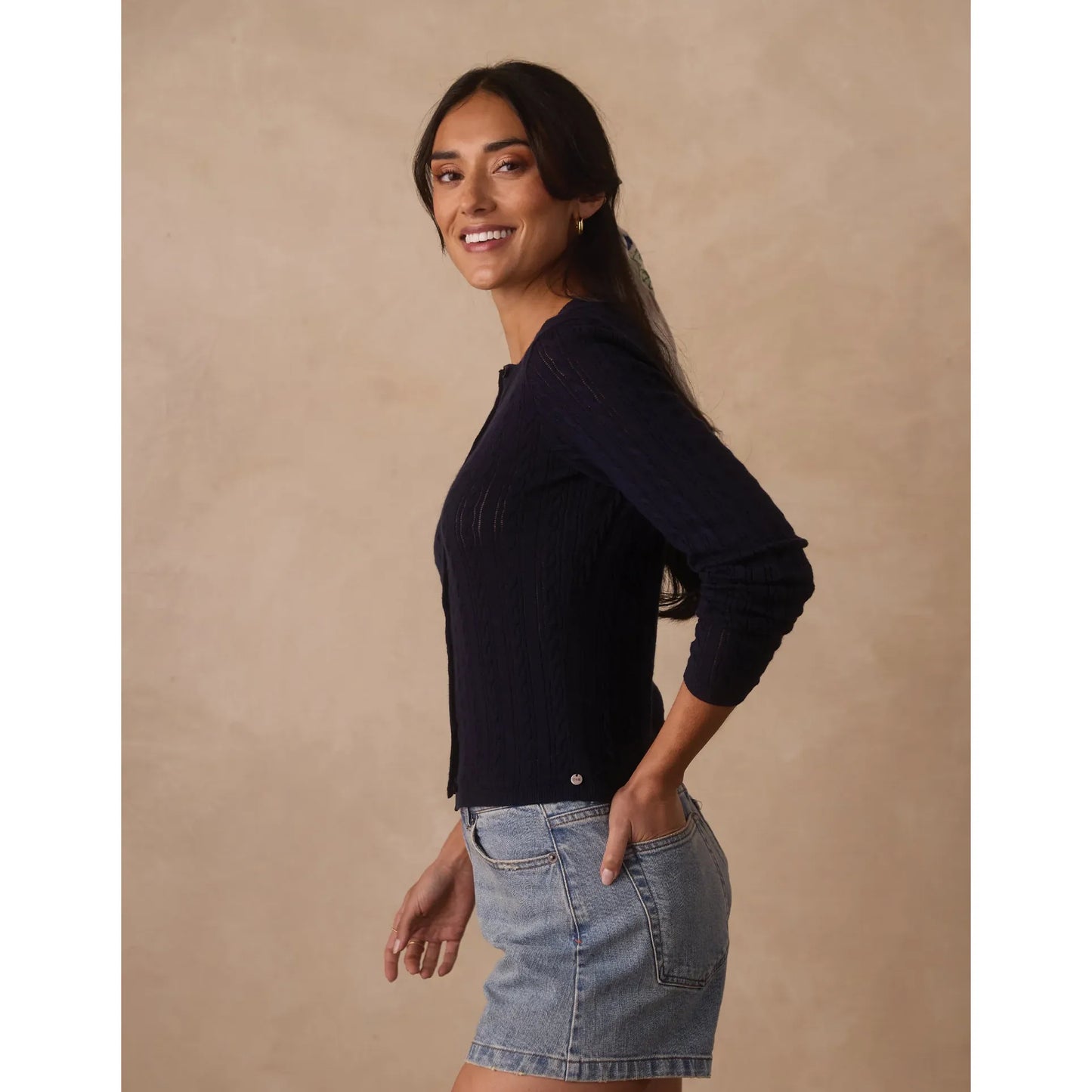 Ravello Fine Gauge Cardigan in Navy