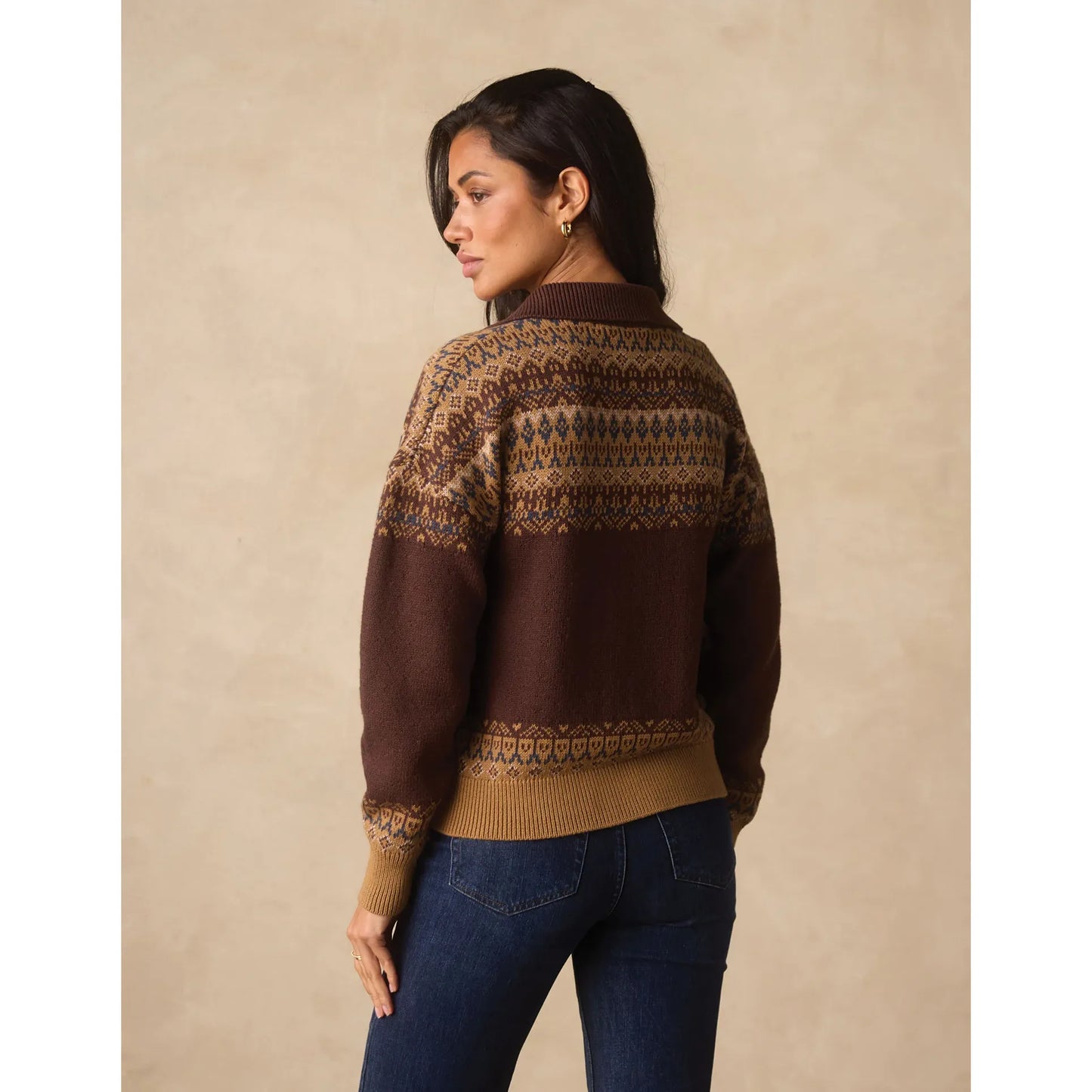 Fair Isle Polo Sweater in Brown Multi