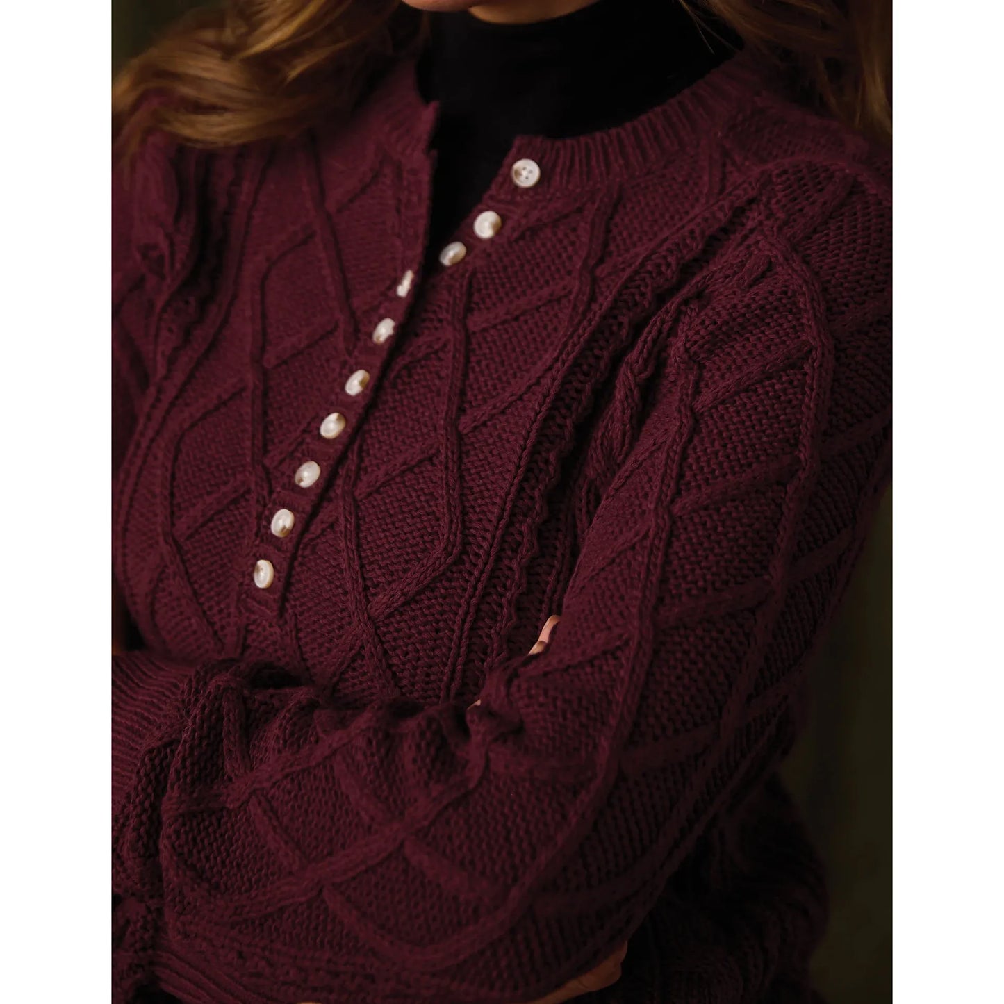 Josefine Cableknit Henley in Port Wine