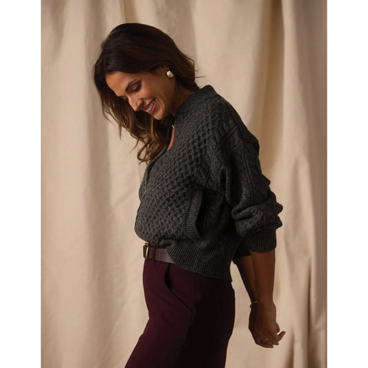 Mixed Cableknit Bomber in Charcoal