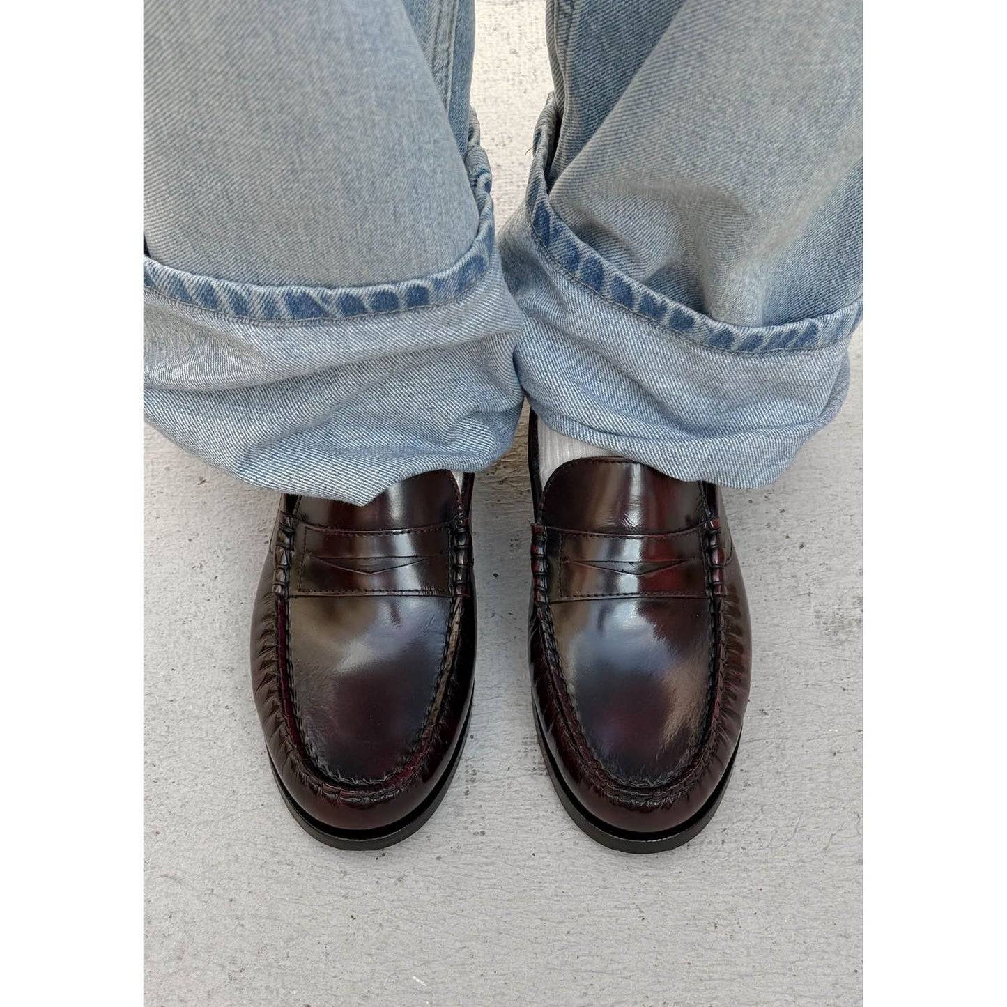 Rivet Vintage Effect Burgundy Leather Loafers