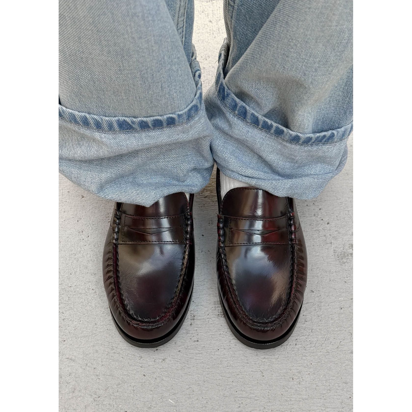 Rivet Vintage Effect Burgundy Leather Loafers